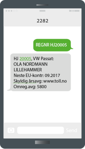 Illustrasjon som viser melding sendt til 2282 og svar fra vegvesenet. 