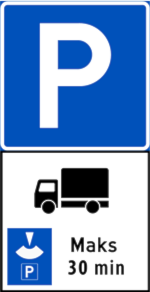 Picture of a parking reserved for vans, lorries and tractor units for up to 30 minutes sign